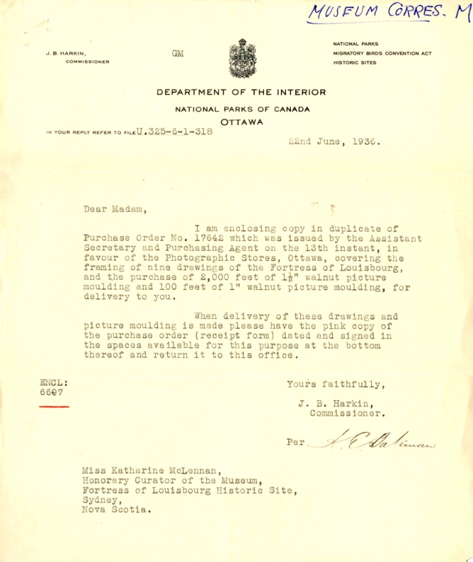 Letter from J.B. Harkin to Katharine McLennan